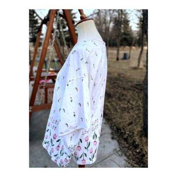Vintage 90s Nite Angels 100% Cotton T-Shirt Pink Tulips Sleepwear Shirt Sz 3X - Picture 6 of 9